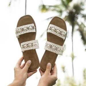 New Roxy Dafni Sandals Slippers Sandal Macrame Shell Crochet Lace Boho Summer